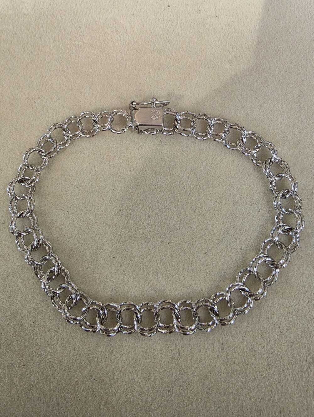 7": Vintage Sterling Silver Double-Ring Chain Charm Bracelet • 6.14g